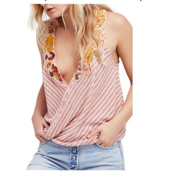 Free People Mint Frida Sleeveless Flower Boho Fairycore Tank Top Medium - Picture 2 of 10